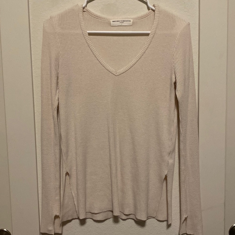 Project Social T Super Soft White Ribbed Sweater